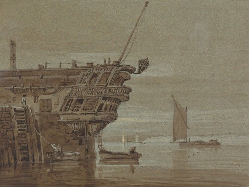 An East Indiaman Moored, Small Boats Alongside