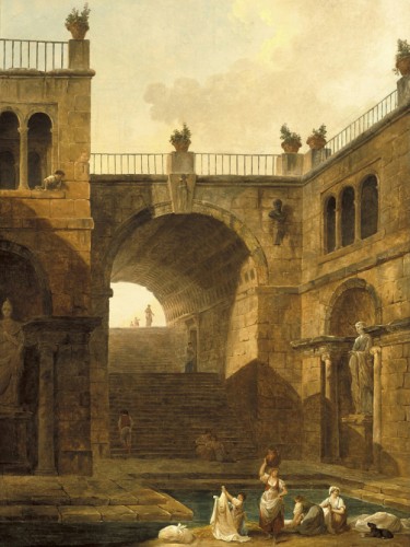 Architectural Scene with Women Washing