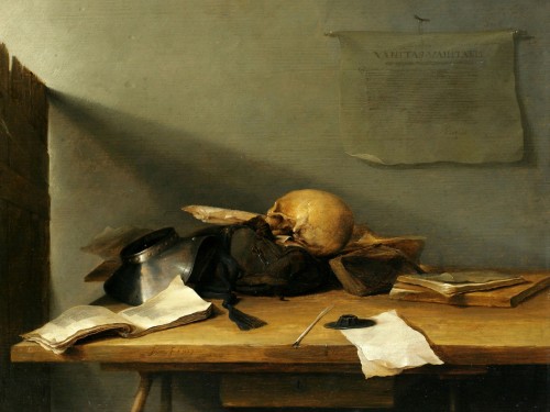 Stil life with books and death´s head