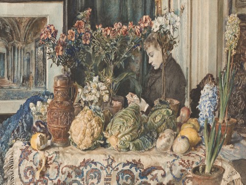 Interior still life with a girl