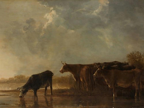 Rivierlandschap met koeien