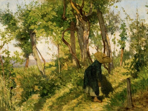 Sienese country girl cutting the grass