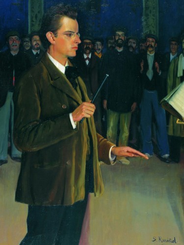 Enric Morera directing the choir