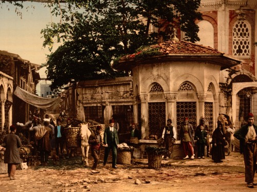 A street at Stamboul with fountain, Constantinople, Turkey