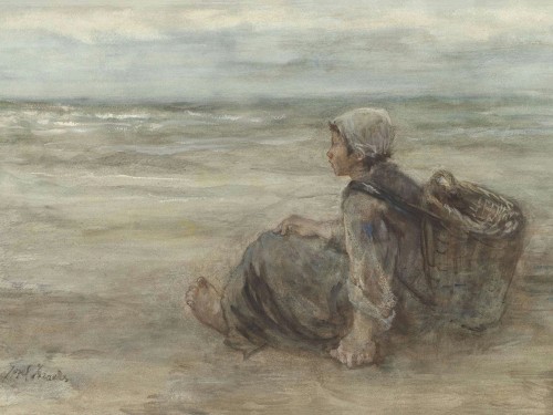 Vissersmeisje op het strand