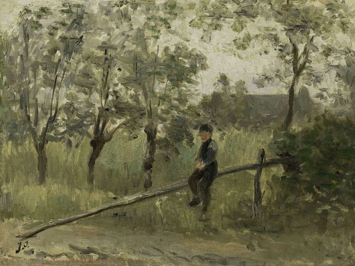 Boerenjongen op een slagboom