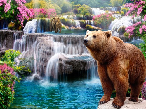 Водопад с медведями