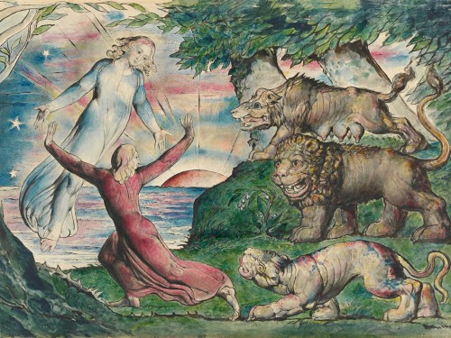 Dante running from the three beasts