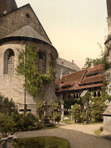 Cathedral, churchyard and 1000 year old rose tree, Hildesheim, Hanover, Germany