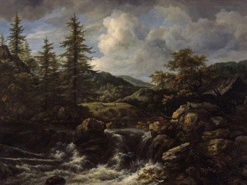 Wooded Landscape with Waterfall