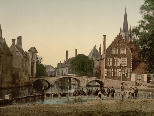 Convent bridge and the spire of Notre Dame, Bruges, Belgium