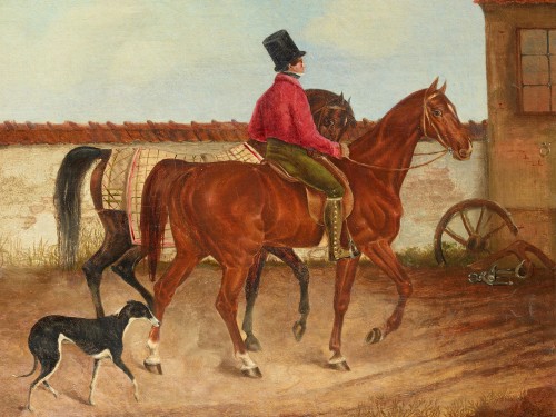 Leading horse riders and dog