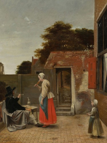 A Man Smoking and a Woman Drinking