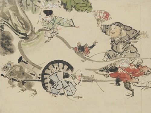Daikoku with rats pulling a radish mikoshi