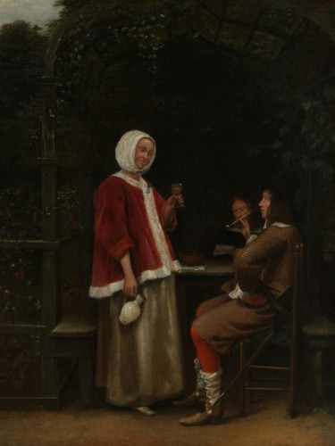 A Woman and Two Men in an Arbor