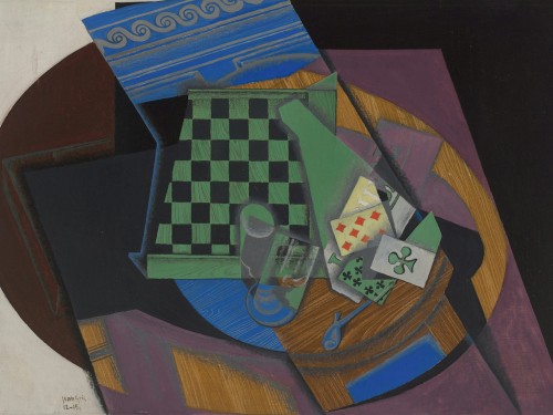 Checkerboard and playing cards