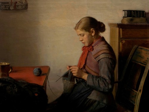 Skagen girl, Maren Sofie, knitting