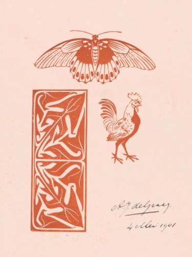 Butterfly, rooster and leaf ornament