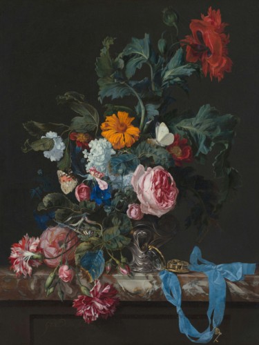 Flower Still Life with a Timepiece