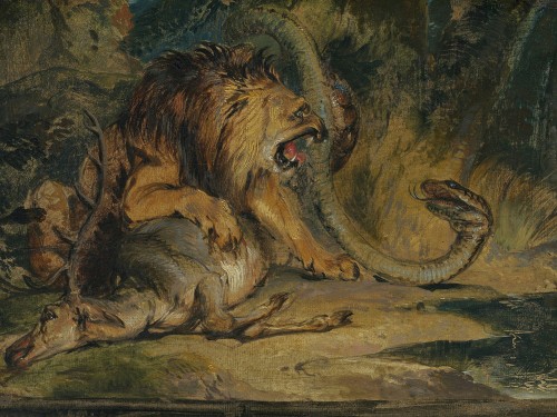 Lion Defending its Prey