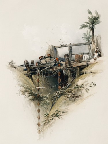 A Persian wheel used in raising water