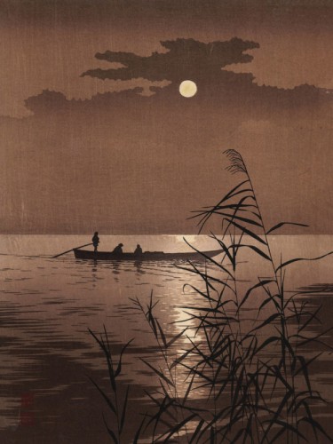 Moonlit sea sepia early edition with clouds