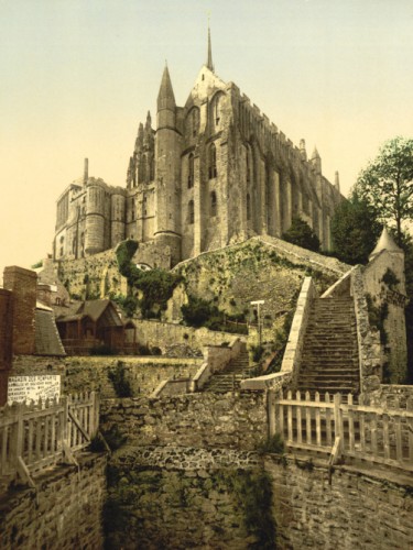 Abbey from the ramparts, Mont St. Michel, France