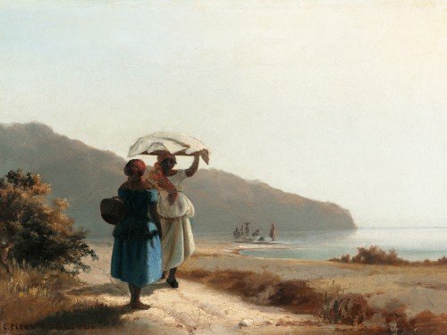 Two Women Chatting by the Sea