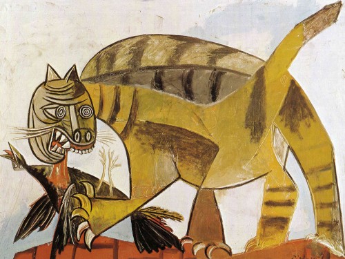 Кот пожирающий птицу