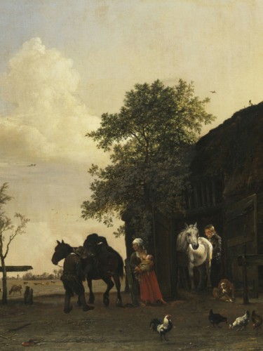 Figures with Horses by a Stable