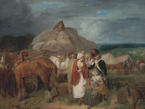 Soldier with Country Women Selling Ribbons