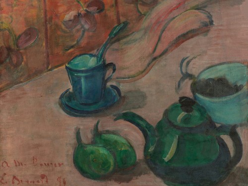 Still life with teapot, cup and fruit