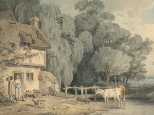 Country Scene, Figures by a Cottage Door
