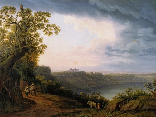 Blick auf den Albaner See mit Castel Gandolfo