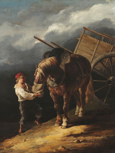 Boy Giving Oats to an Unhitched Horse