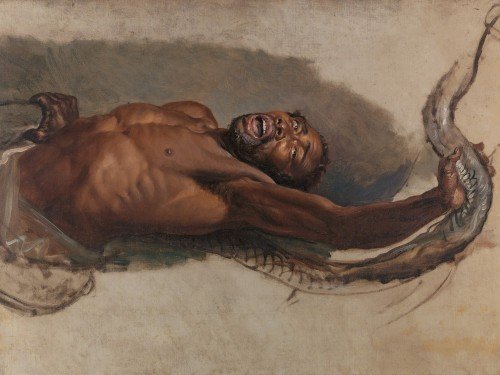 Man Struggling with a Boa Constrictor