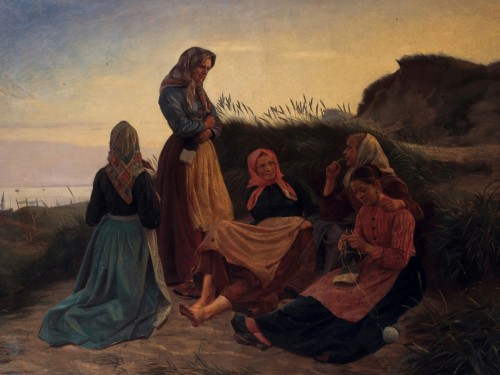 Girls gossiping on a hill. Summer evening