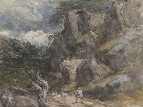 Driving Sheep in a Rocky Landscape