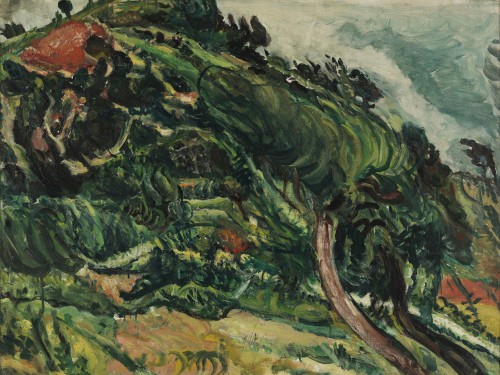 Landscape with trees in the wind