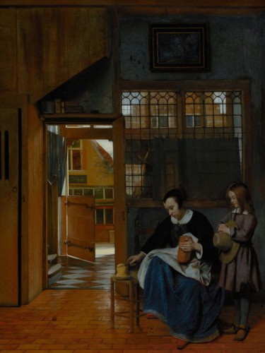 A Woman Preparing Bread and Butter for a Boy