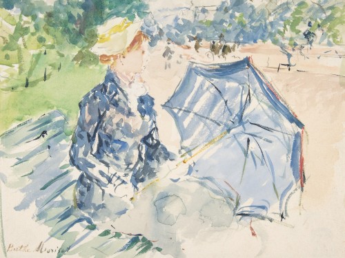 A Woman Seated at a Bench on the Avenue du Bois