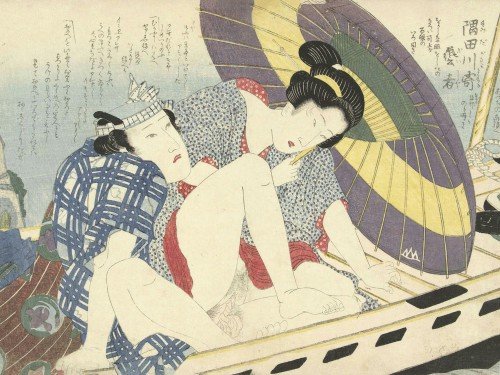 Geisha aan het werk op de Sumida rivier