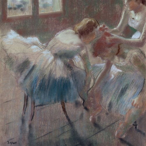 Three Dancers Preparing for Class