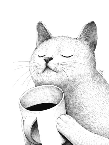 Кот с кофе