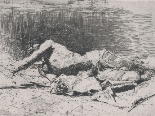 A partly naked man on the ground
