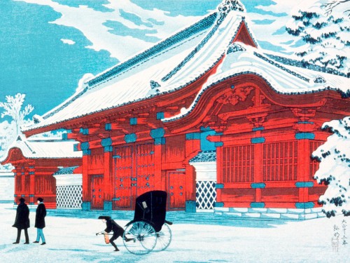 The Red Gate of Hongo in Snow