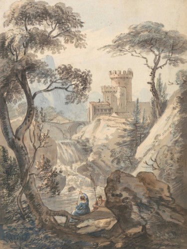 Italianate Landscape with Castle, Cascade and Anglers
