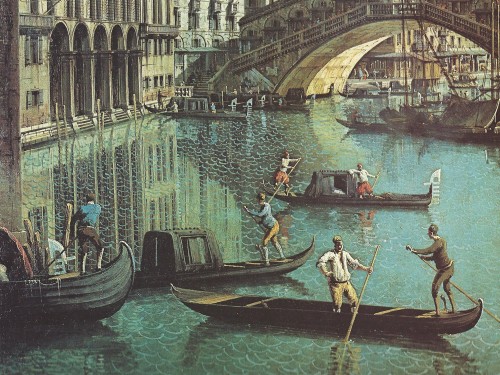 Gondoliers near the Rialto Bridge, Venice