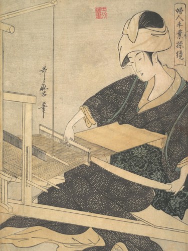 A Woman Weaving, Seated at a Hand Loom